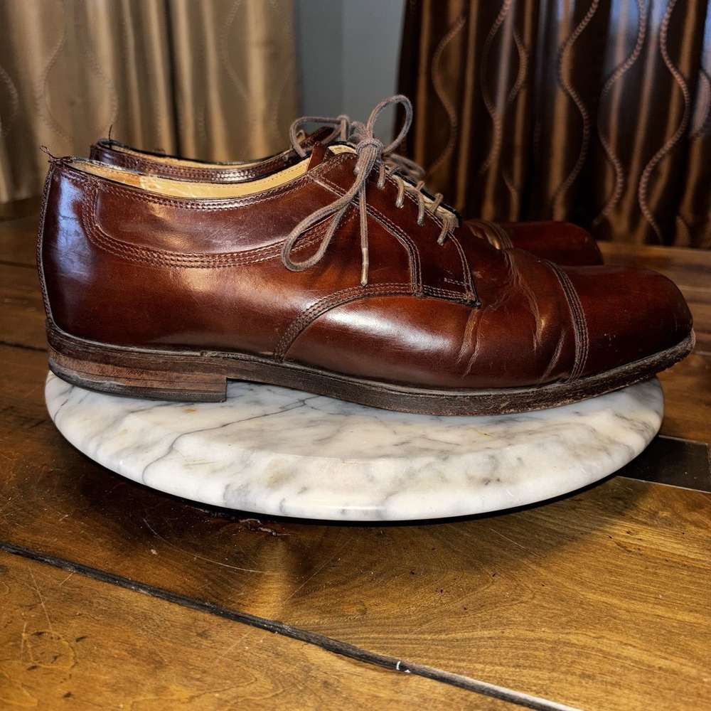 VTG Bostonian Crown Windsor Vintage Brown Leather Almond Toe Derby Men Sz 9 D/B